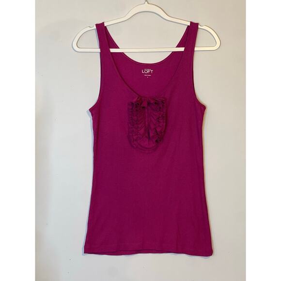 Loft Ann Taylor Women's Size L Sleeveless Tank Top Purple Magenta Ruffle Front - Picture 14 of 15